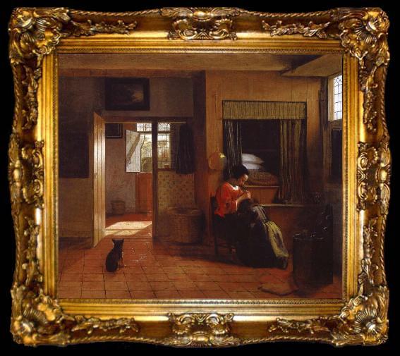 framed  REMBRANDT Harmenszoon van Rijn Interior with a Mother Delousing her Child-s Hair Known as A mother-s Duty, ta009-2